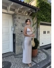 Gri Sırt Detay Tasarım Saten Elbise