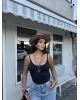 Siyah Çift Kat Askılı Bodysuit