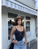 Siyah Çift Kat Askılı Bodysuit
