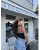 Siyah Çift Kat Askılı Bodysuit