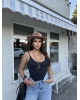 Siyah Çift Kat Askılı Bodysuit