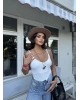 Beyaz Çift Kat Askılı Bodysuit