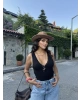 Siyah V Yaka Dantel Detay Büstiyer