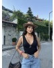 Siyah V Yaka Dantel Detay Büstiyer