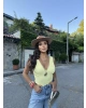 Sarı V Yaka Dantel Detay Büstiyer
