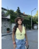 Sarı V Yaka Dantel Detay Büstiyer