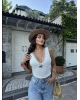 Beyaz V Yaka Dantel Detay Büstiyer