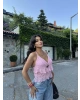 Pembe Boyundan Bağlamalı Dantel Detay Büstiyer