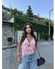Pembe Boyundan Bağlamalı Dantel Detay Büstiyer