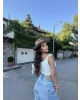 Beyaz Tek Omuz Dantel Detay Crop