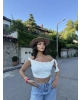 Beyaz Tek Omuz Dantel Detay Crop