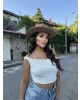 Beyaz Tek Omuz Dantel Detay Crop