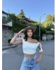 Beyaz Tek Omuz Dantel Detay Crop