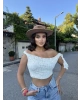 Beyaz Tek Omuz Dantel Detay Crop