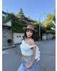 Beyaz Tek Omuz Dantel Detay Crop