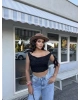 Siyah Tek Omuz Dantel Detay Crop