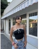 Siyah Straplez Brshk Crop