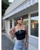 Siyah Straplez Brshk Crop
