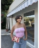 Pembe Straplez Brshk Crop