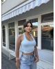 Mavi Boyundan Geçirmeli Crop