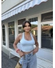 Mavi Boyundan Geçirmeli Crop