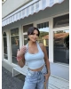 Mavi Boyundan Geçirmeli Crop