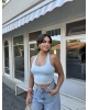 Mavi Boyundan Geçirmeli Crop