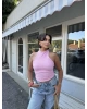 Pembe Boyundan Bağlamalı Sırt Detay Gofre Bluz
