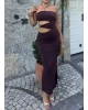 Kahverengi Bel Toka Detay Straplez Elbise