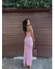 Pembe V Yaka Uzun Premium Elbise