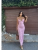 Pembe V Yaka Uzun Premium Elbise