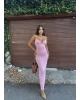 Pembe V Yaka Uzun Premium Elbise