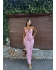 Pembe V Yaka Uzun Premium Elbise