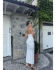 Beyaz Halter Yaka Aksesuarlı Elbise