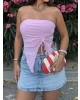 Pembe Straplez Büzgü Detay Crop