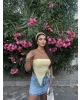 Sarı Straplez Büzgü Detay Crop