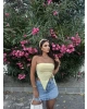 Sarı Straplez Büzgü Detay Crop