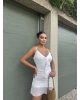 Beyaz Askılı Tül Detay Mini Elbise