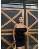 Siyah Tek Omuz Tasarım Mini Elbise