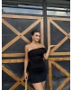 Siyah Tek Omuz Tasarım Mini Elbise