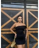 Siyah Tek Omuz Tasarım Mini Elbise