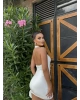 Beyaz Boyundan Geçirmeli Tokalı Mini Elbise