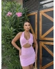 Pembe Boyundan Geçirmeli Tokalı Mini Elbise