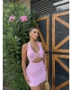 Pembe Boyundan Geçirmeli Tokalı Mini Elbise