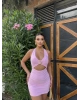 Pembe Boyundan Geçirmeli Tokalı Mini Elbise