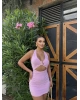 Pembe Boyundan Geçirmeli Tokalı Mini Elbise