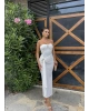 Beyaz Straplez Aksesuarlı Tasarım Elbise
