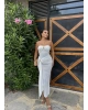 Beyaz Straplez Aksesuarlı Tasarım Elbise
