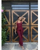 Bordo Kare Yaka Tasarım Uzun Elbise