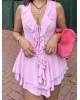 Pembe Şortlu Fırfırlı Mini Elbise